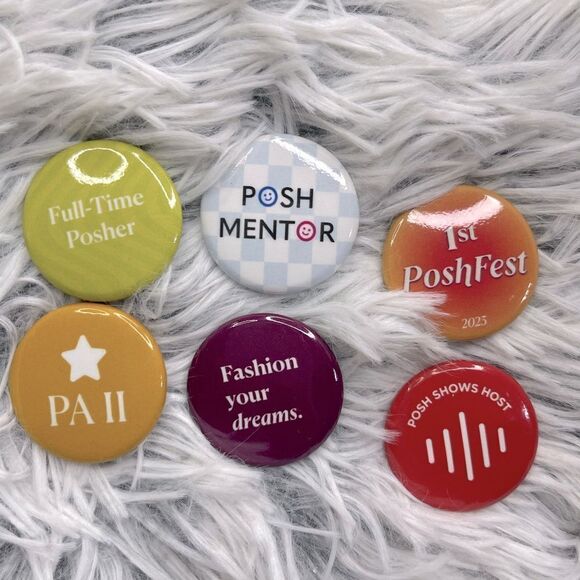 Posh Swag Poshmark 6-Piece Colorful Motivational Cute Small Fashion Button Pins - Picture 1 of 5